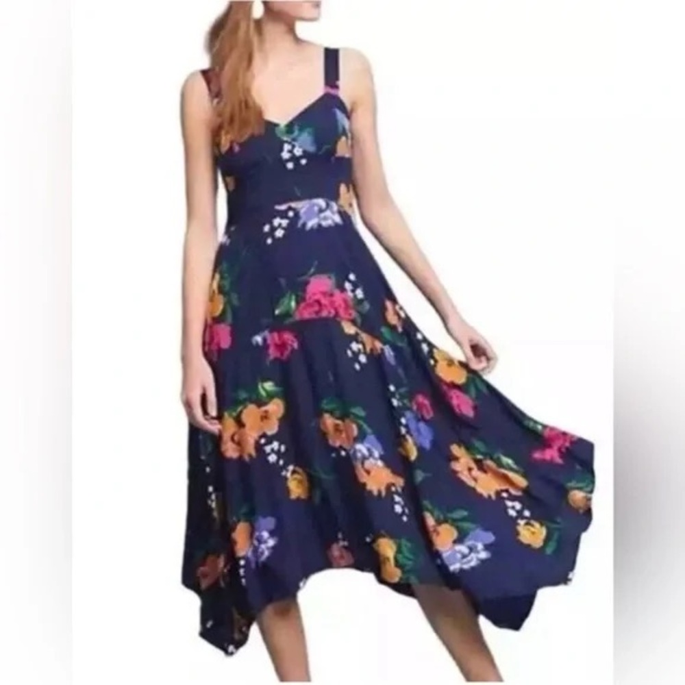 Anthropologie Maeve‎ Women’s Vivienne Midi Dress Blue Floral Smocked Size 2P